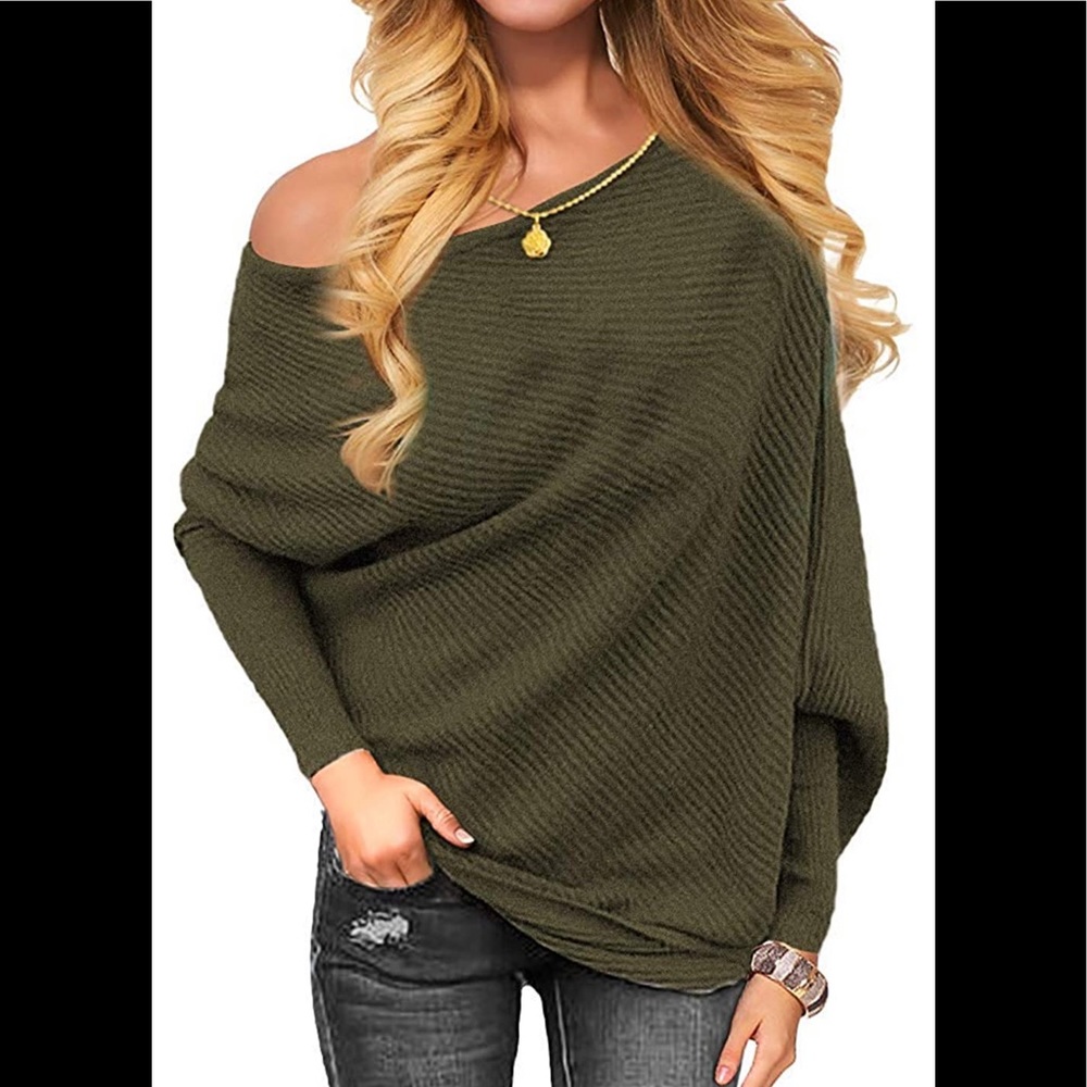🆕 Off the Shoulder LS Knit Loose Baggy Sweater